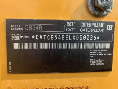 2014 Caterpillar CB54B Vibratory Double Drum Asphalt Compactor.